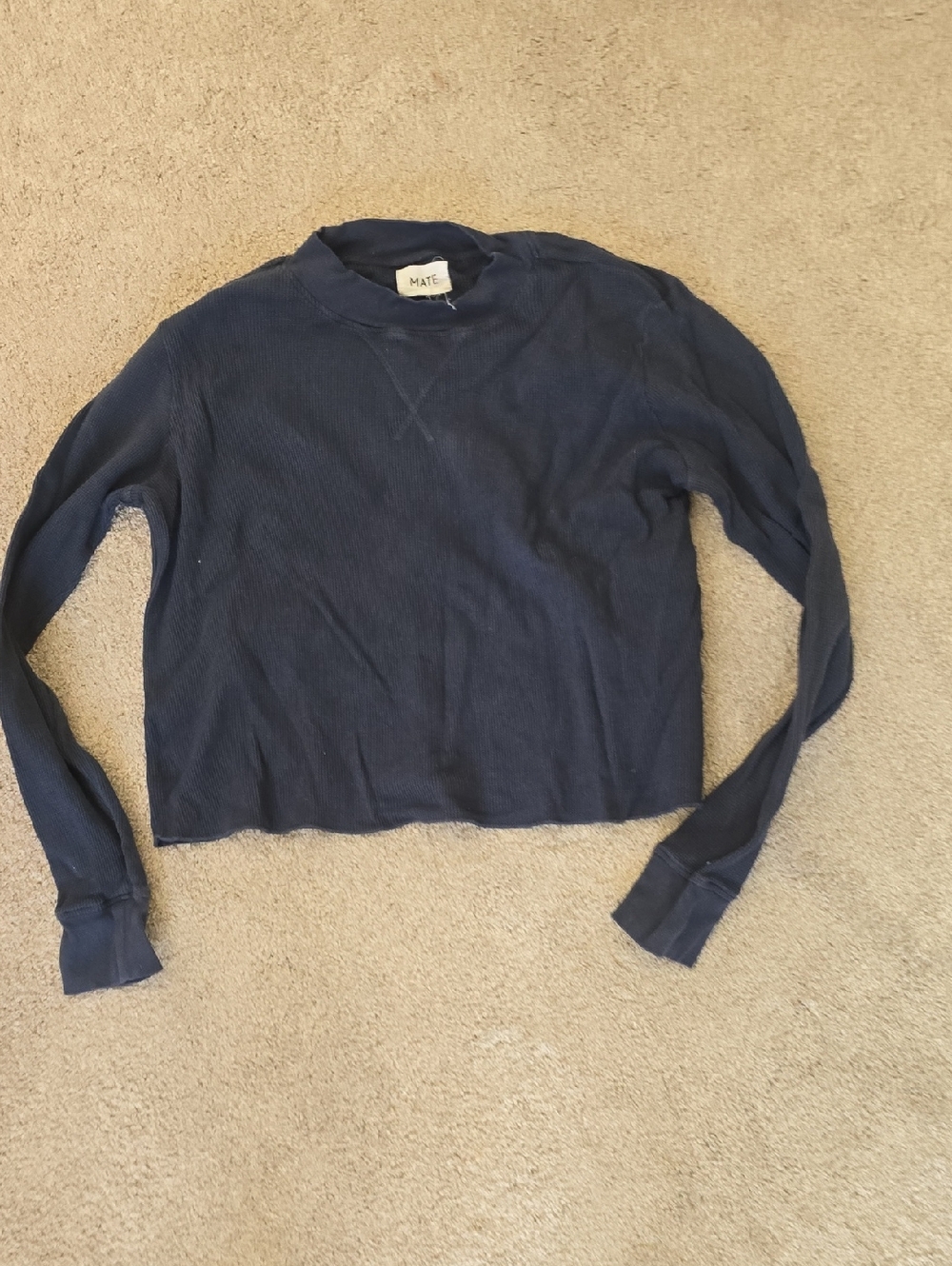 MATE Ribbed Navy Long Sleeve Crop Top